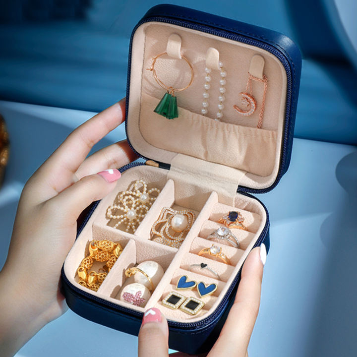 Portable Leather Jewelry Storage Box Travel Organizer Case