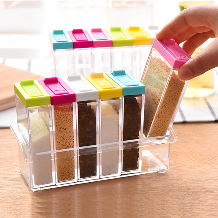 6PCS Plastic Spice Box Set Kitchen Seasoning Storage Containers