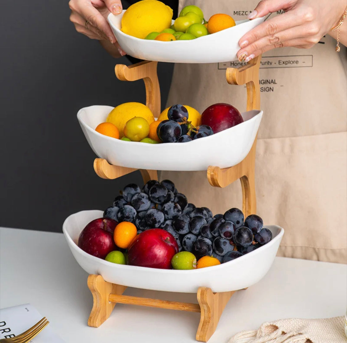 Three-Layer European Style Glass Fruit Tray – Ocean Shell Design