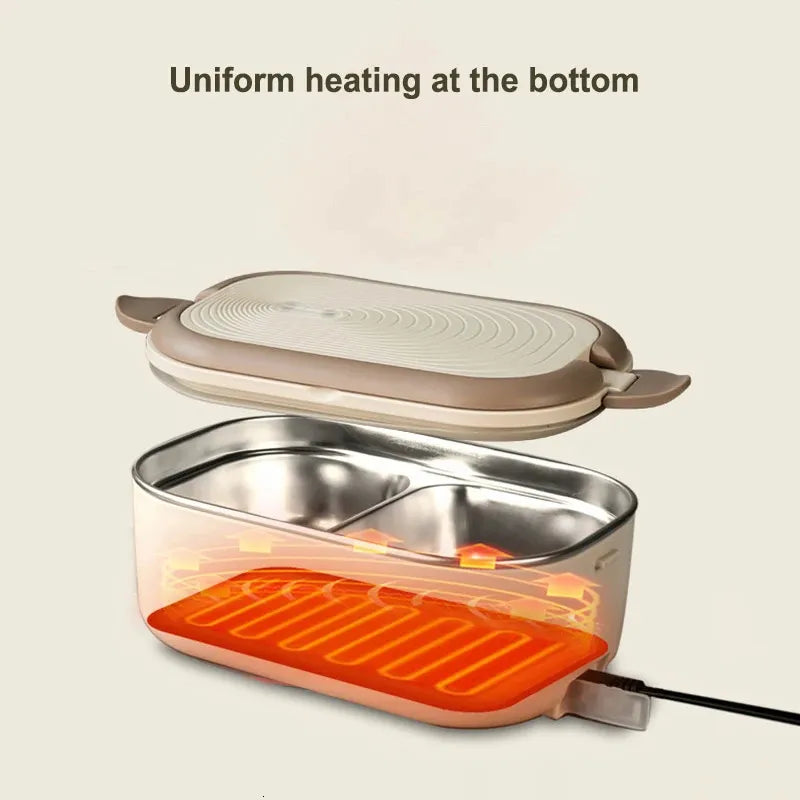 Electric heating tray with uniform heating at the bottom on a beige background