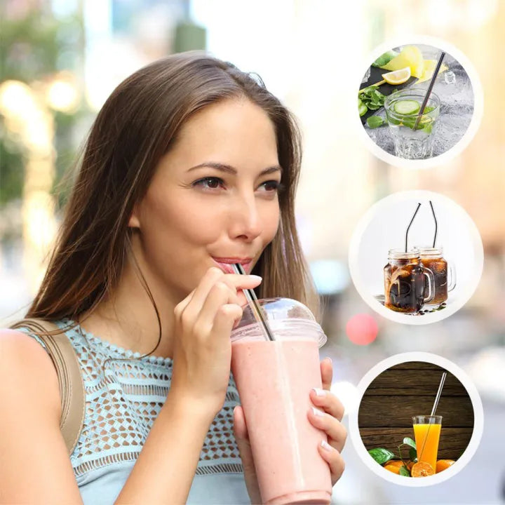 Pack of 5 Reusable Stainless Steel Drinking Straws