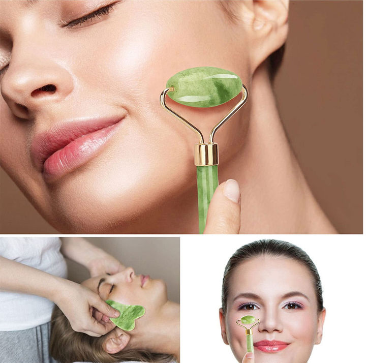 Natural Jade Roller and Gua Sha Facial Set