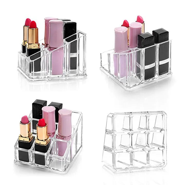 Clear Acrylic Lipstick Storage Box 9-Grids Makeup Organizer