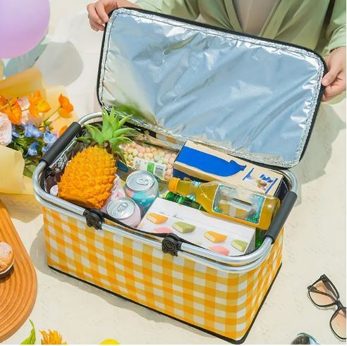 Portable Insulated Folding Picnic Basket Grocery Bag