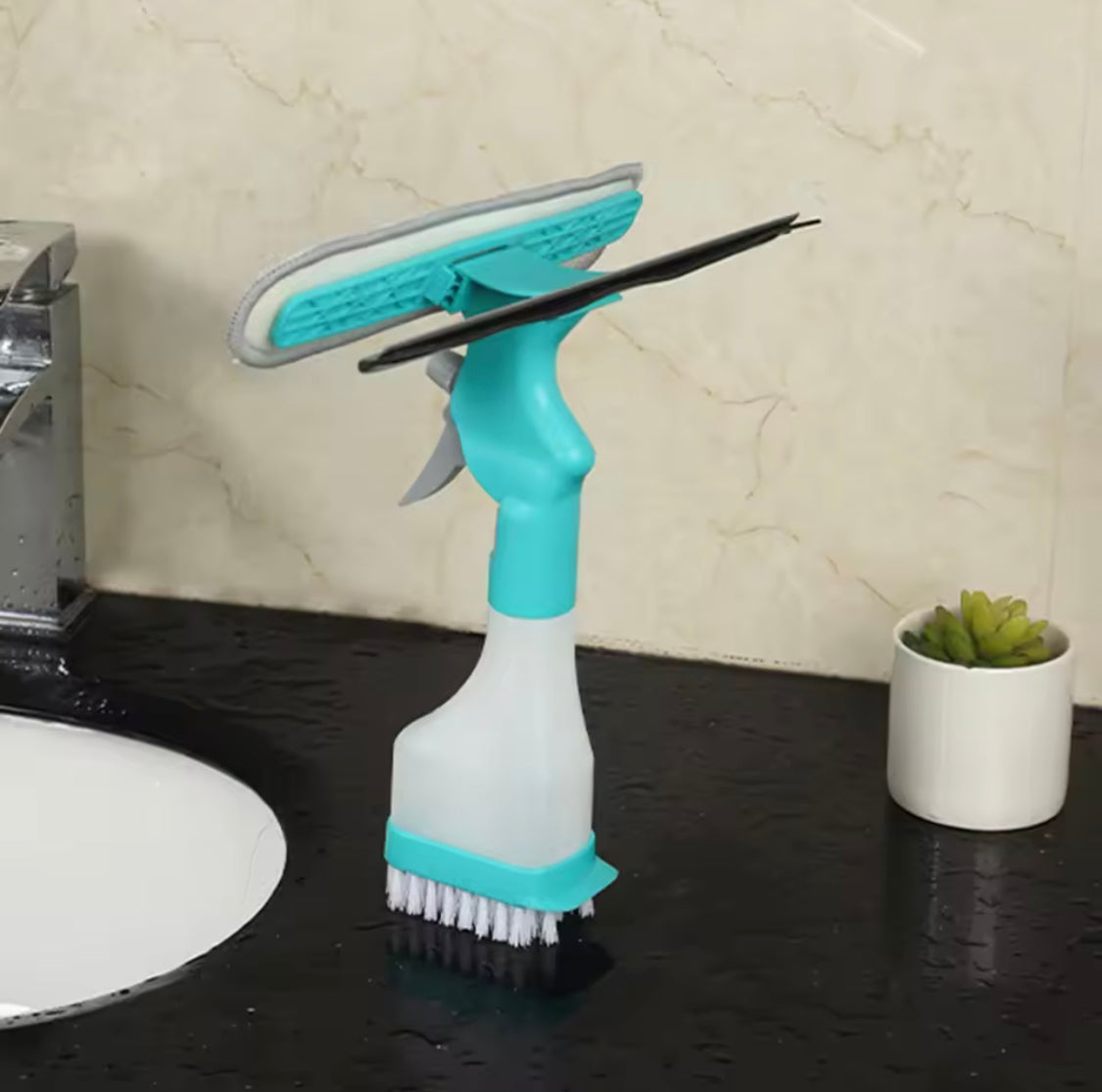 4-in-1 Spray Window Cleaning Brush with Wiper