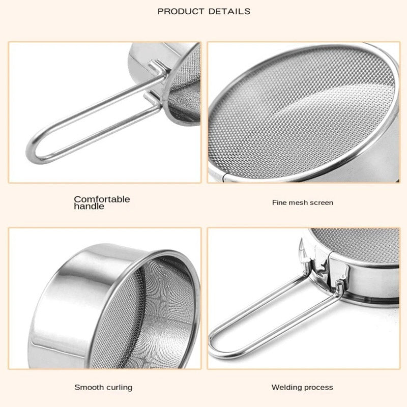 3Pcs Stainless Steel Strainer Set Mini Powder Sieve Set
