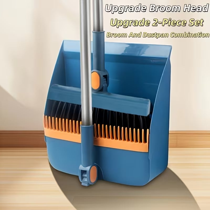 2-In-1 Rotatable Broom & Dustpan Set with Hair-Catching Comb | Foldable Indoor & Outdoor Cleaning Tool
