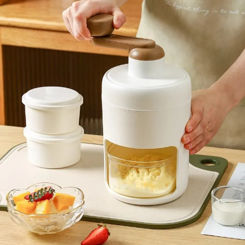 Hand-Operated White Ice Crusher Smoothie & Milkshake Maker