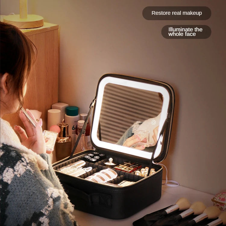 Large LED Makeup Bag with Mirror – Travel Organizer