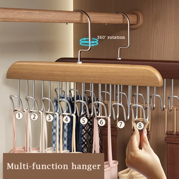 Wooden Suspender Hanger with 8 Hooks