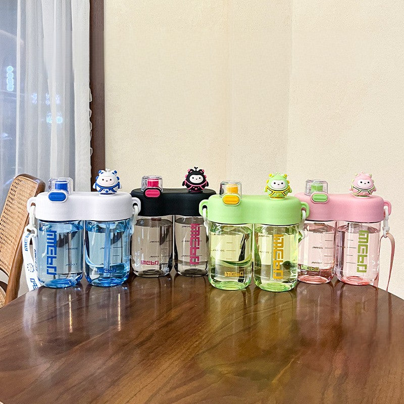 Cartoon Dual Plastic Kids Water Bottle with Lid