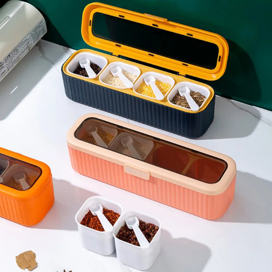 4-Grid Spice Container Set | Kitchen Storage & Seasoning Box