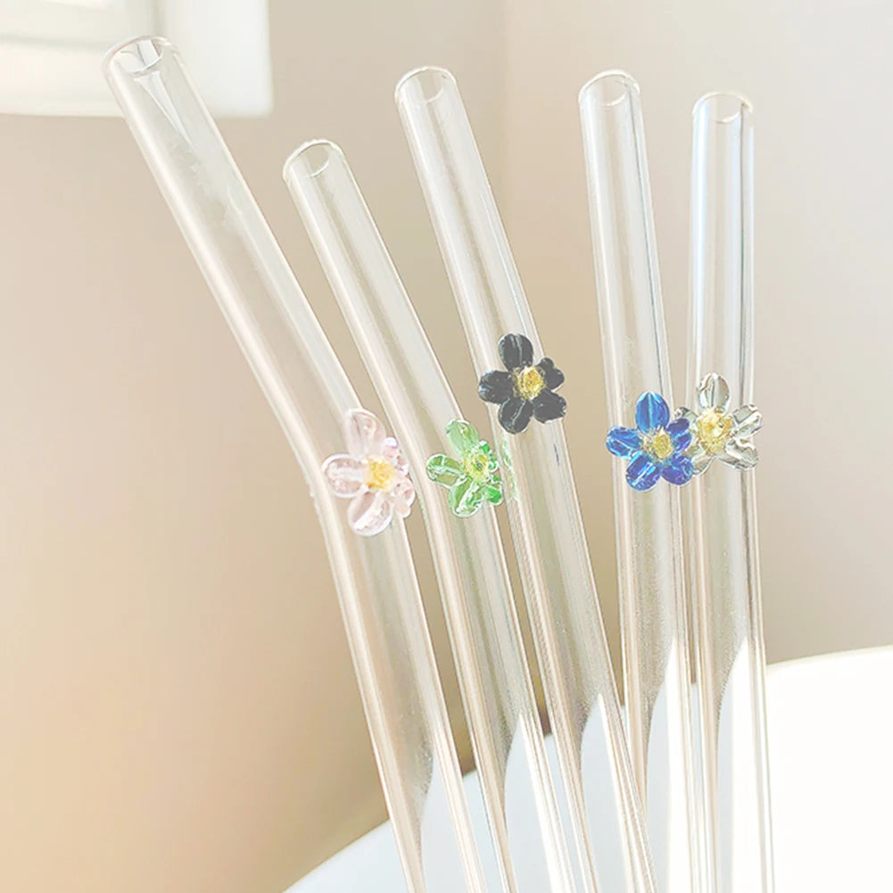 Reusable Glass Straws with Floral Design ( 1pc )