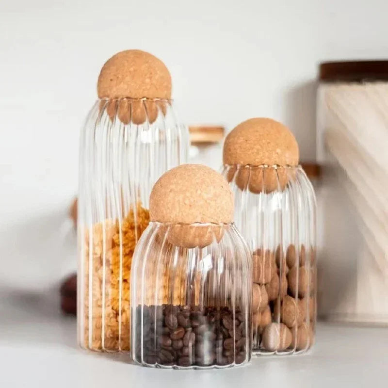 Tall Transparent Glass Spice Storage Jar Set (3pcs)