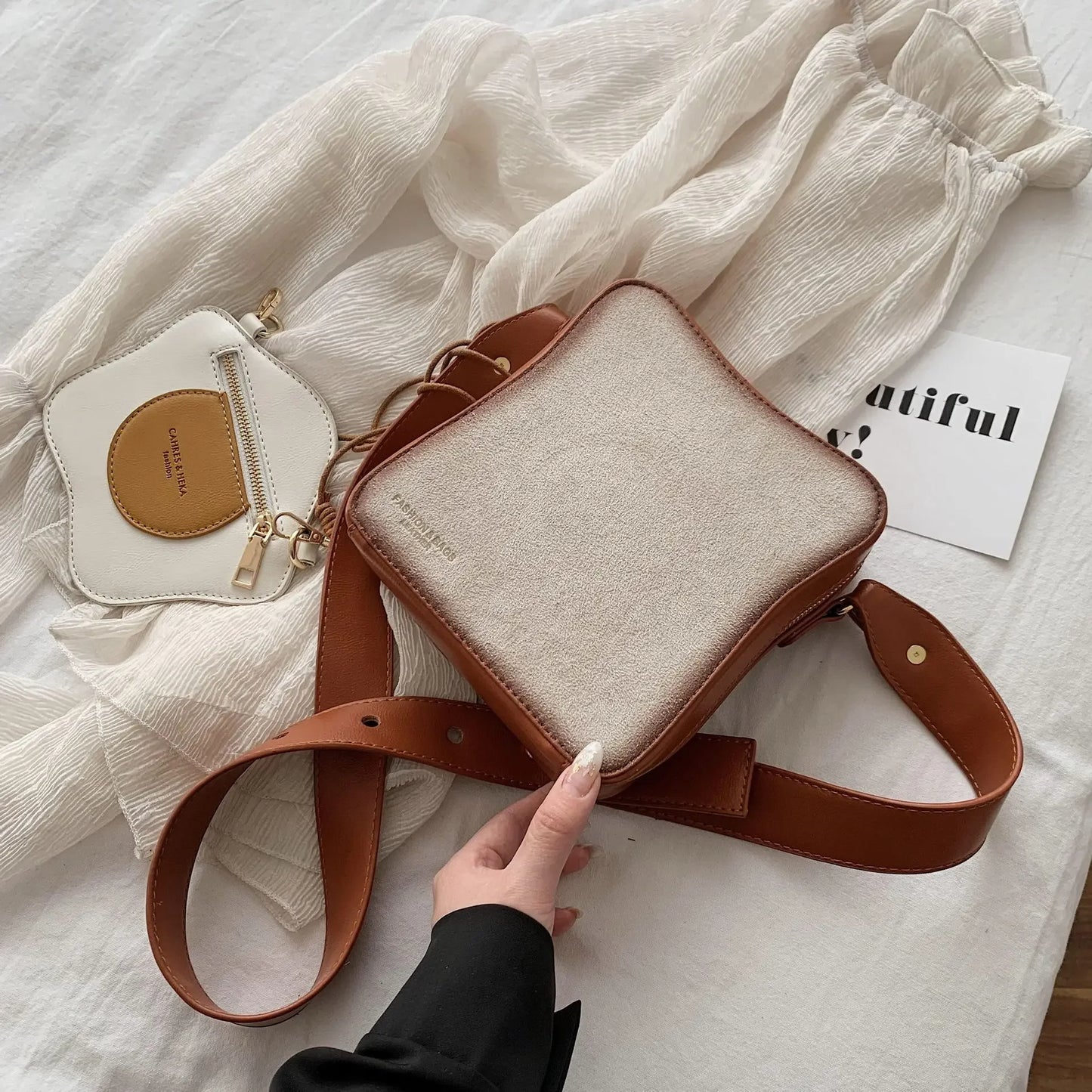 Cute Bread Shaped Flap Shoulder Crossbody Bag for Women