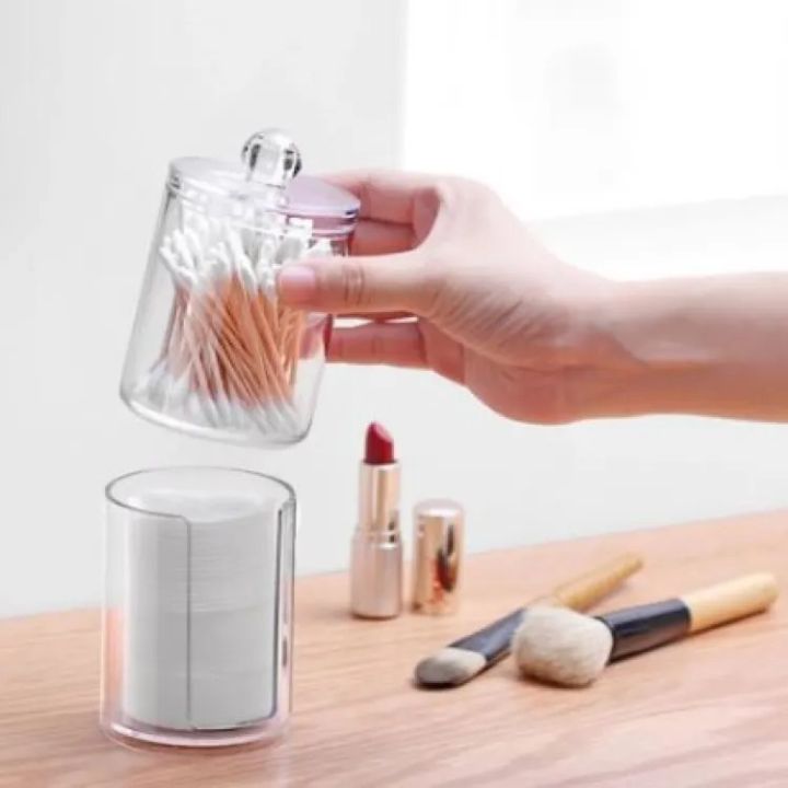 Acrylic Cotton Pad & Swab Organizer – Round Transparent Box