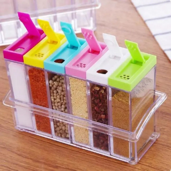 6PCS Plastic Spice Box Set Kitchen Seasoning Storage Containers