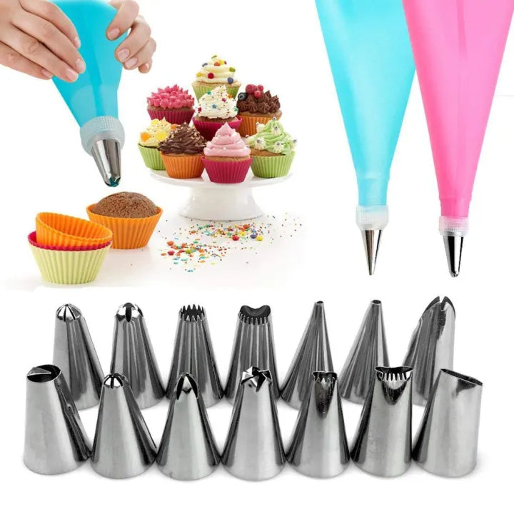 15PCS Cake Decorating Set – Piping Bag & Nozzles