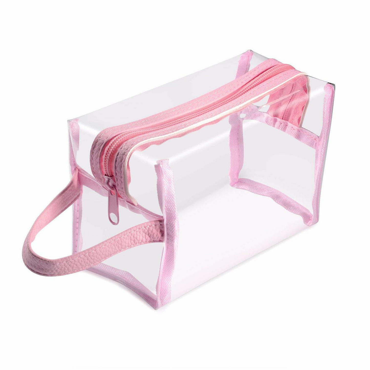 Clear Cosmetic Travel Bag with Handle – Pink Transparent Storage Pouch