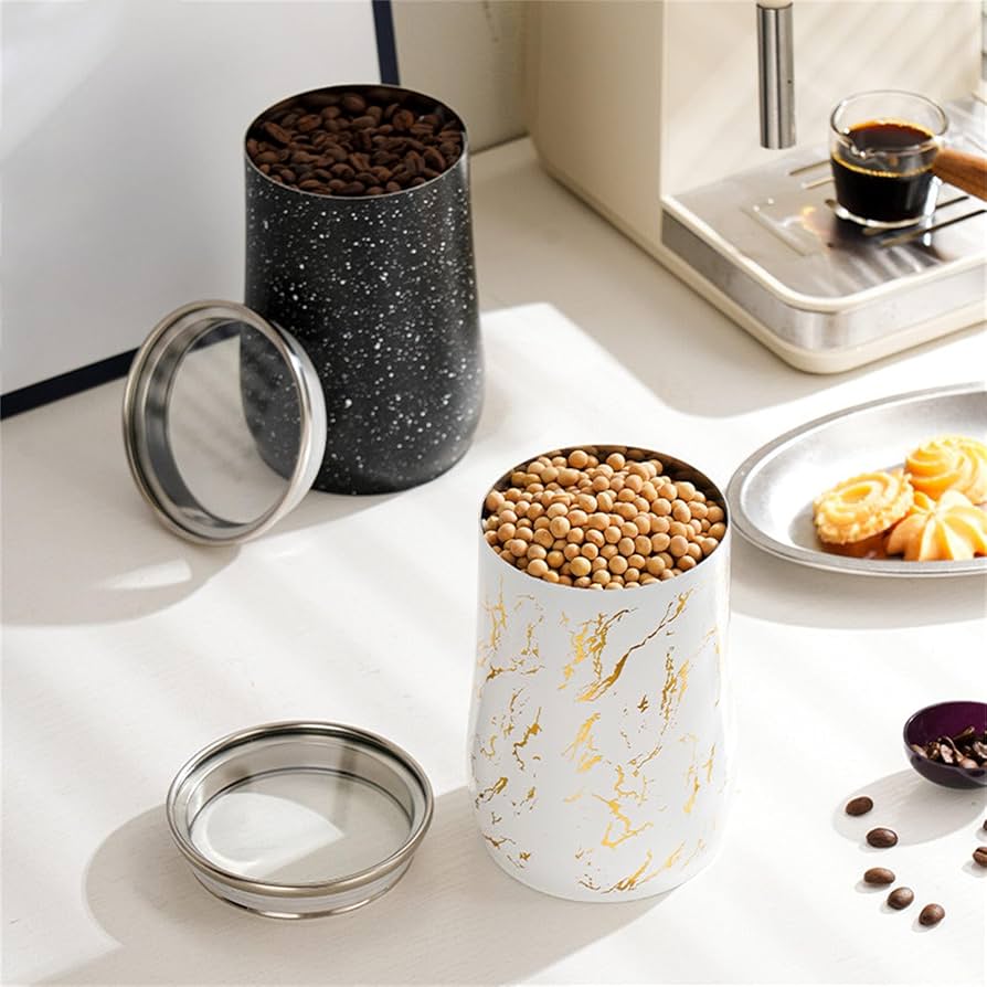 Airtight Coffee Bean Container – Marble Ceramic Storage Jar