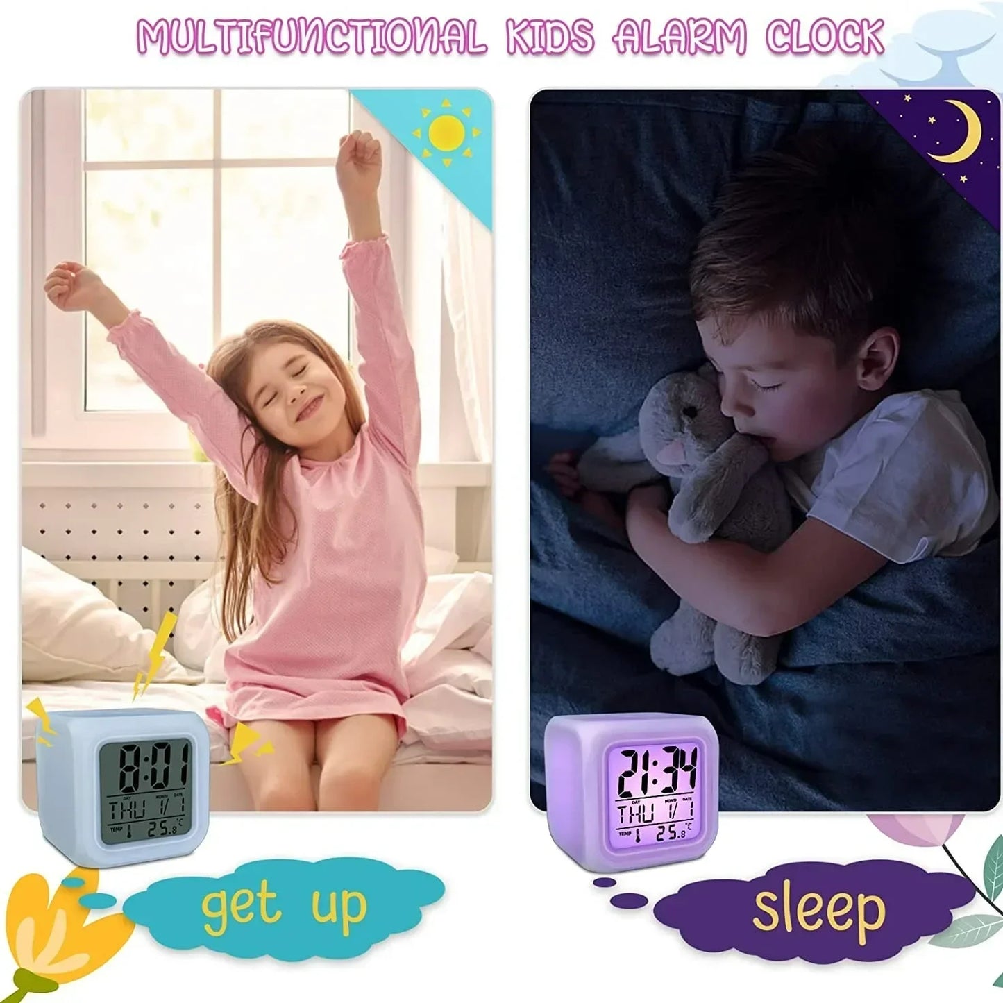 Digital LED Table Clock with 7 Color Lights
