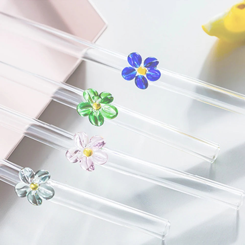 Reusable Glass Straws with Floral Design ( 1pc )
