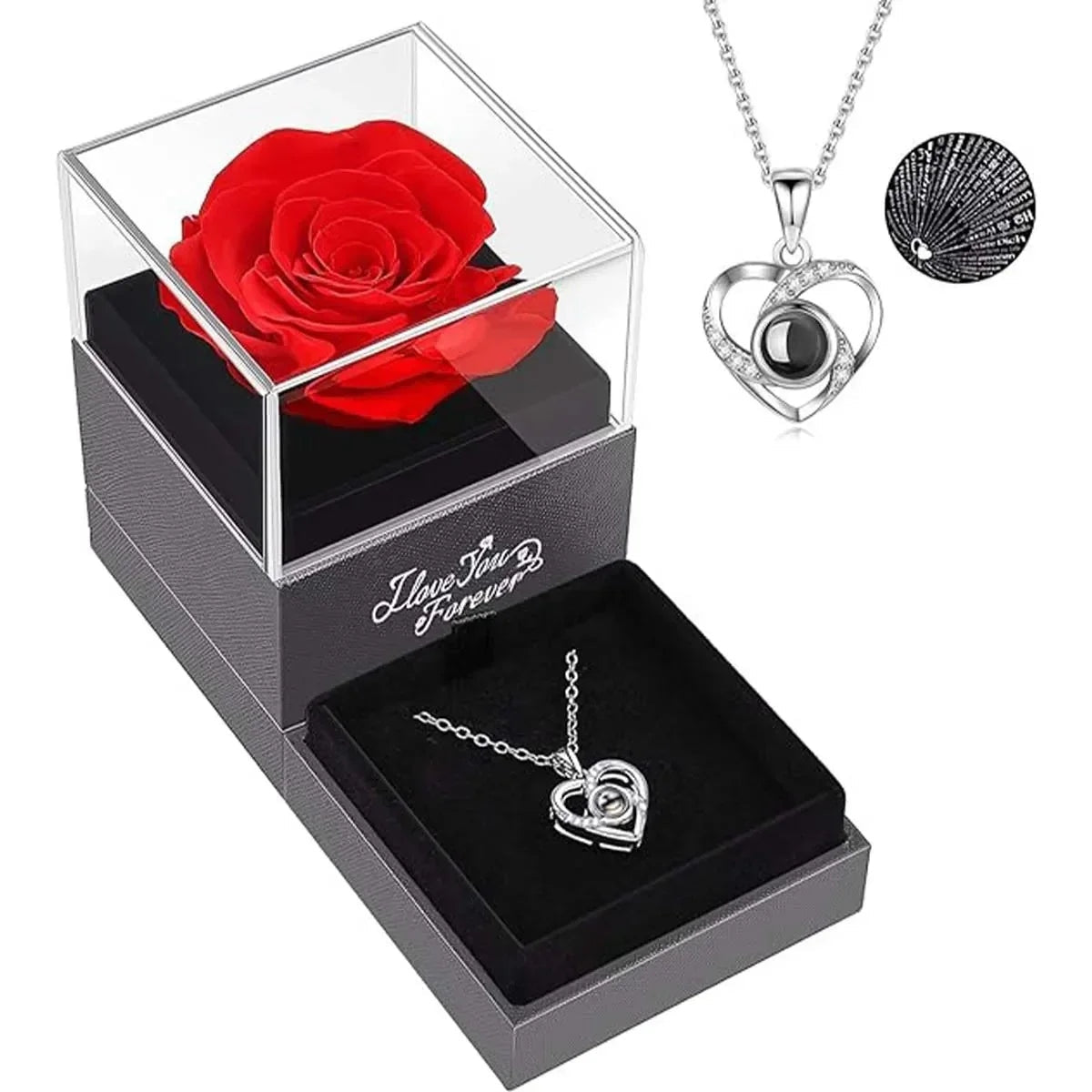 Love Red Rose Eternal Flower Gift Box for Women | Artificial Rose with Earring & Necklace Holder – Special Day Luxury Gift