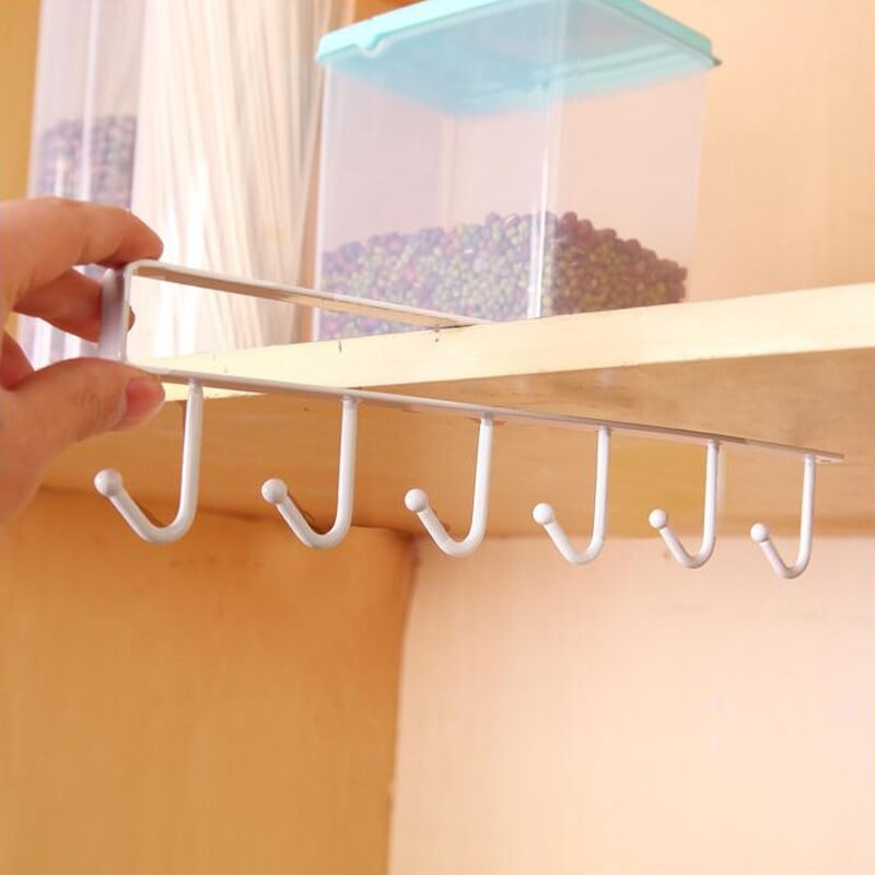 Stainless Steel Under-Cabinet Mug Holder with 6 Hooks