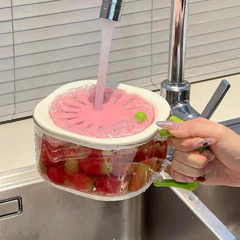 2-in-1 Fruit Washing Strainer Drain Bowl