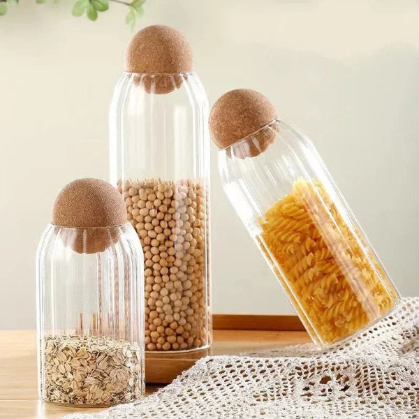 Tall Transparent Glass Spice Storage Jar Set (3pcs)