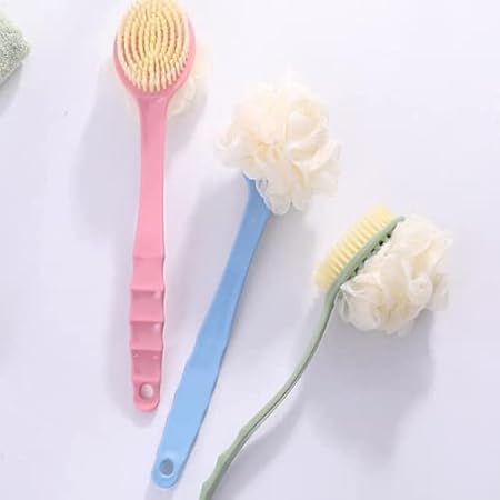 2-in-1 Long Handle Bath Brush & Loofah Scrubber
