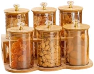 6pcs Transparent Glass Jar Set with Wooden Stand