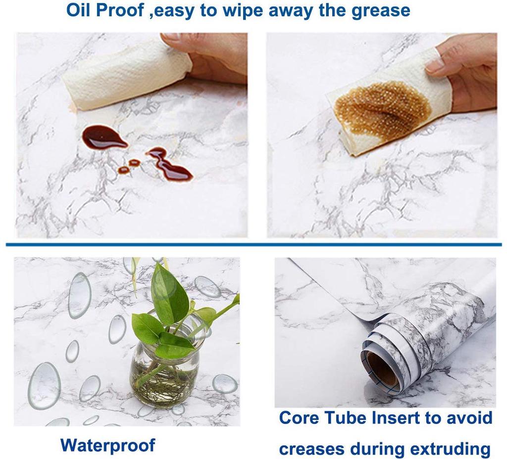 White Marble Peel and Stick Waterproof Kitchen PVC Wallpaper 60x200cm