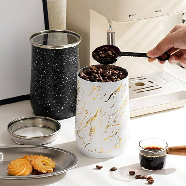 Airtight Coffee Bean Container – Marble Ceramic Storage Jar