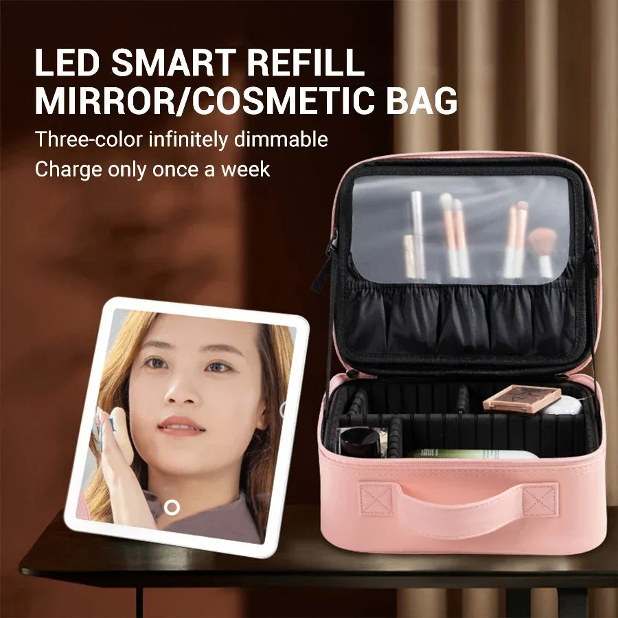 Large LED Makeup Bag with Mirror – Travel Organizer
