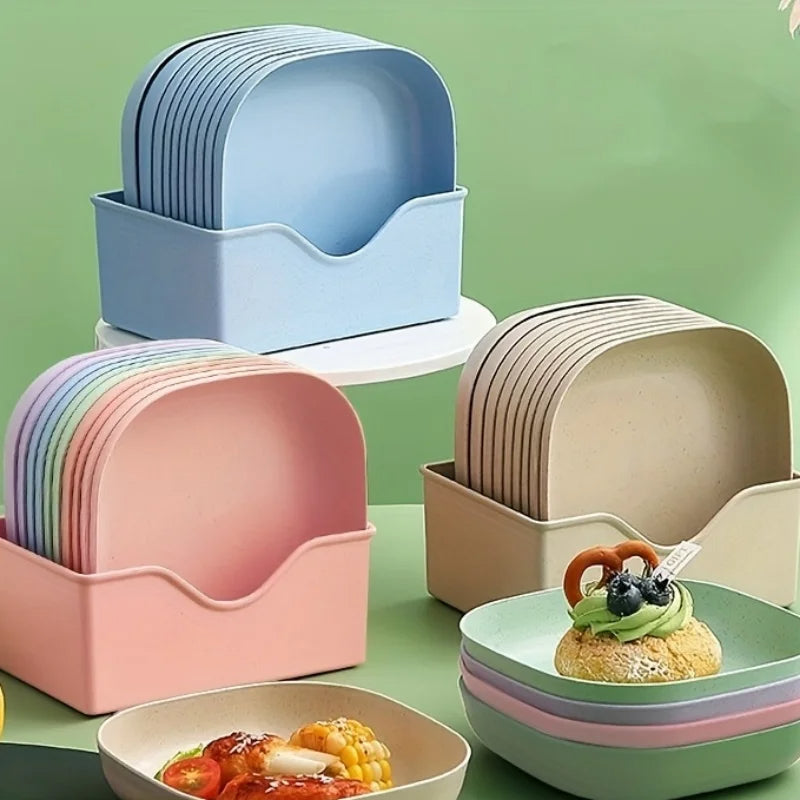 10PCS Square Plastic Dinner Plate Set