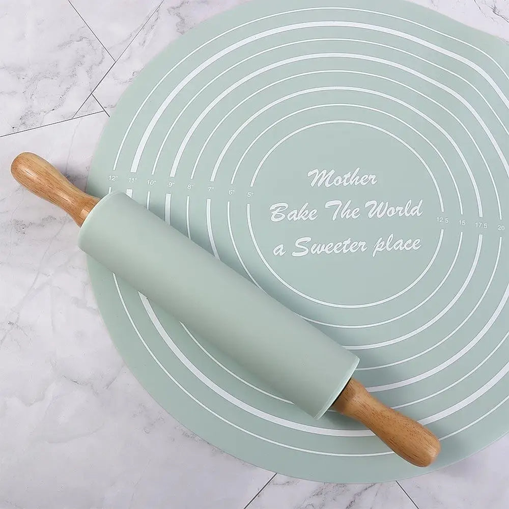 Silicone Dough Mat & Rolling Pin Set – Non-Stick Baking Tool