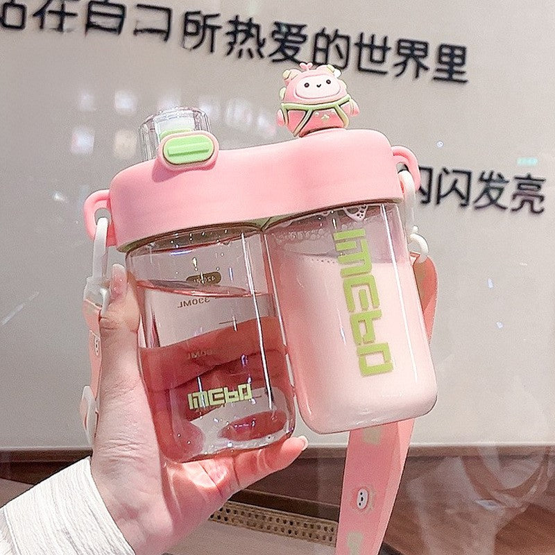 Cartoon Dual Plastic Kids Water Bottle with Lid