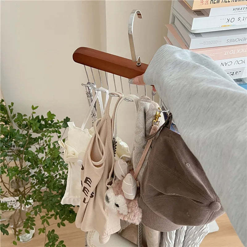 Wooden Suspender Hanger with 8 Hooks