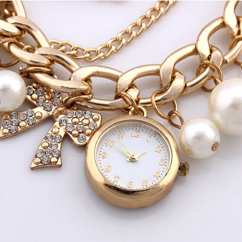 Stylish Golden Pearl Watch For Women
