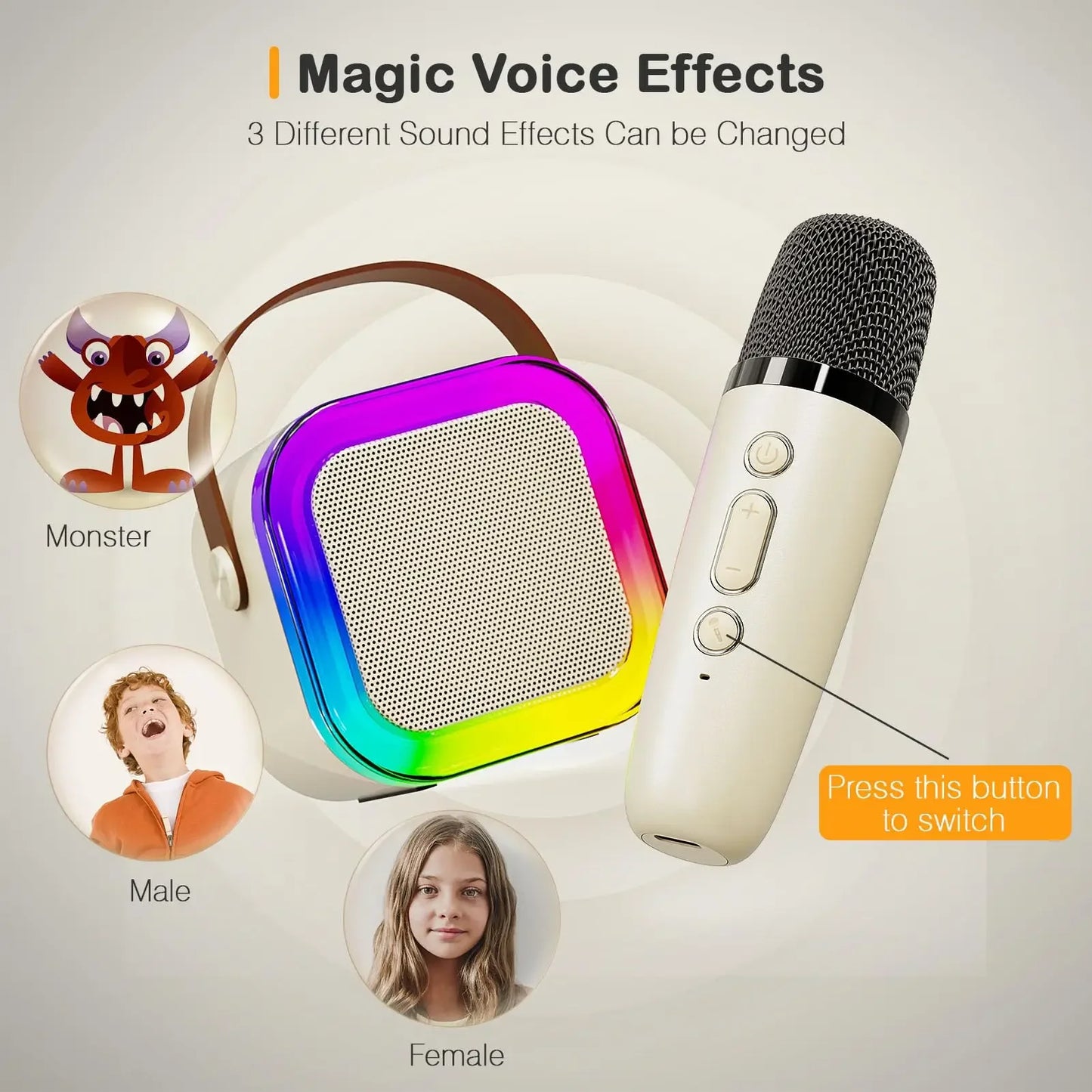 Portable Karaoke Bluetooth Speaker with Wireless Mics Dynamic Lights Gift