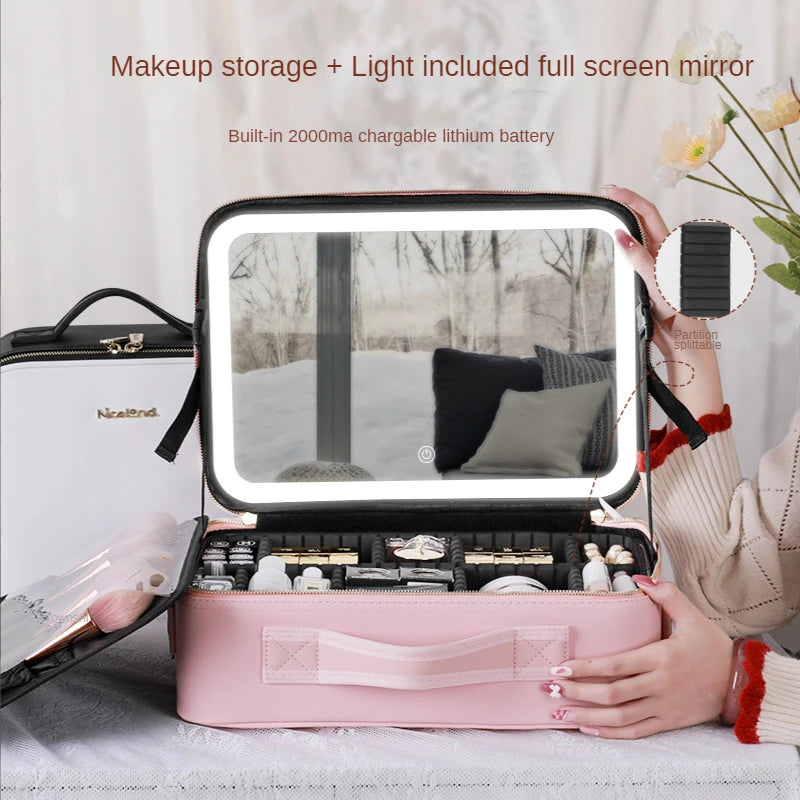 Large LED Makeup Bag with Mirror – Travel Organizer