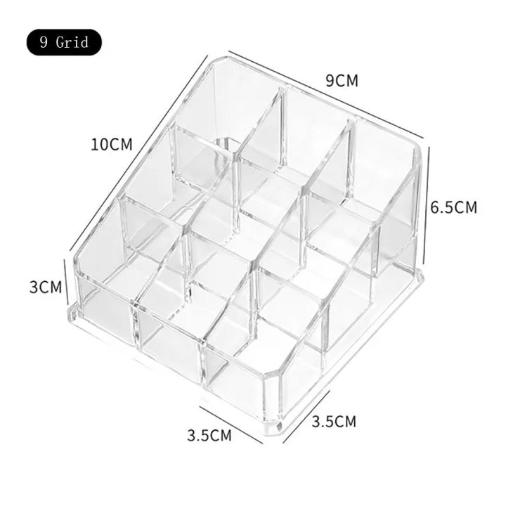 Clear Acrylic Lipstick Storage Box 9-Grids Makeup Organizer