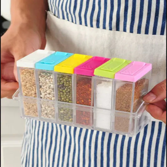 6PCS Plastic Spice Box Set Kitchen Seasoning Storage Containers