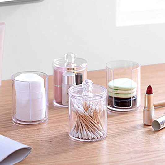 Acrylic Cotton Pad & Swab Organizer – Round Transparent Box