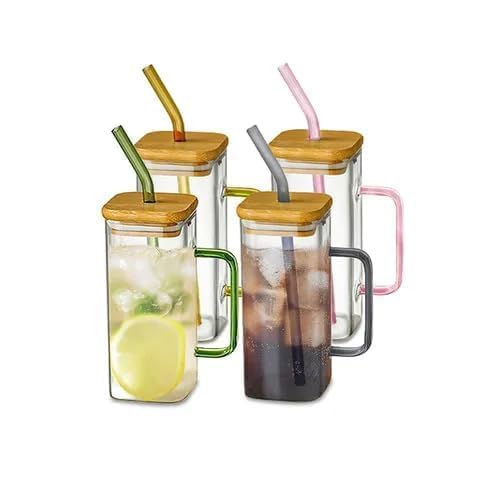Glass Tumbler with Wooden Lid and Straw