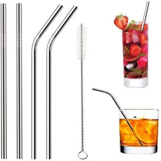 Pack of 5 Reusable Stainless Steel Drinking Straws