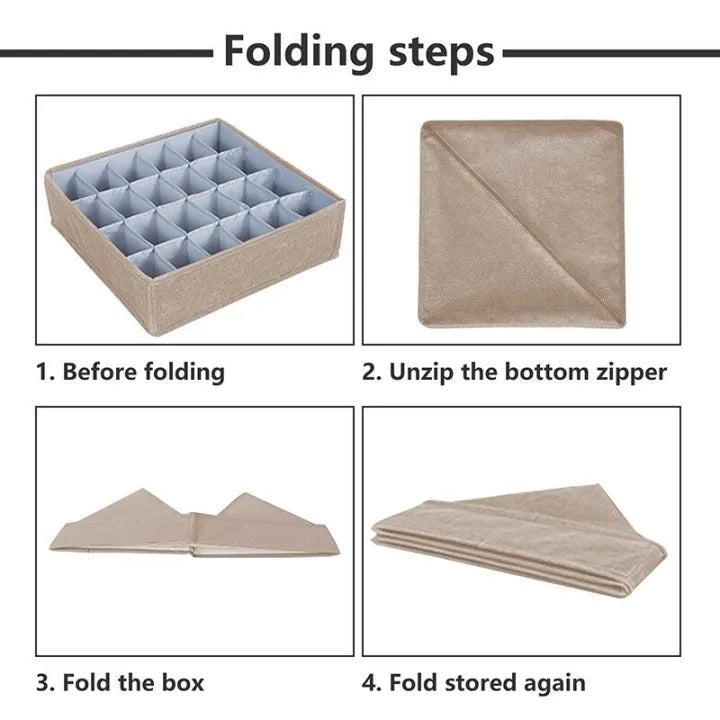 24 Pocket Foldable Underwear Organizer with Lid Storage Box