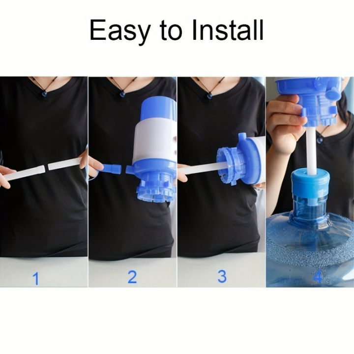 Step-by-step guide on how to install a blue and white device onto a large container.