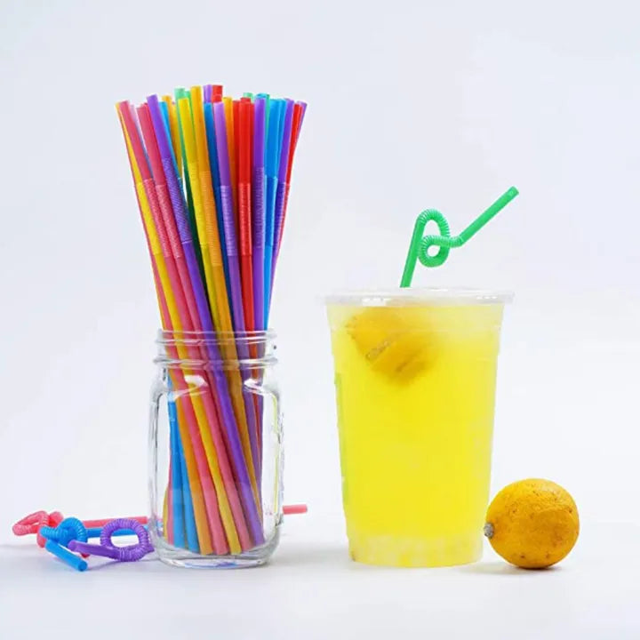 100PCS Colorful Rainbow Plastic Drinking Straws – Reusable & Disposable